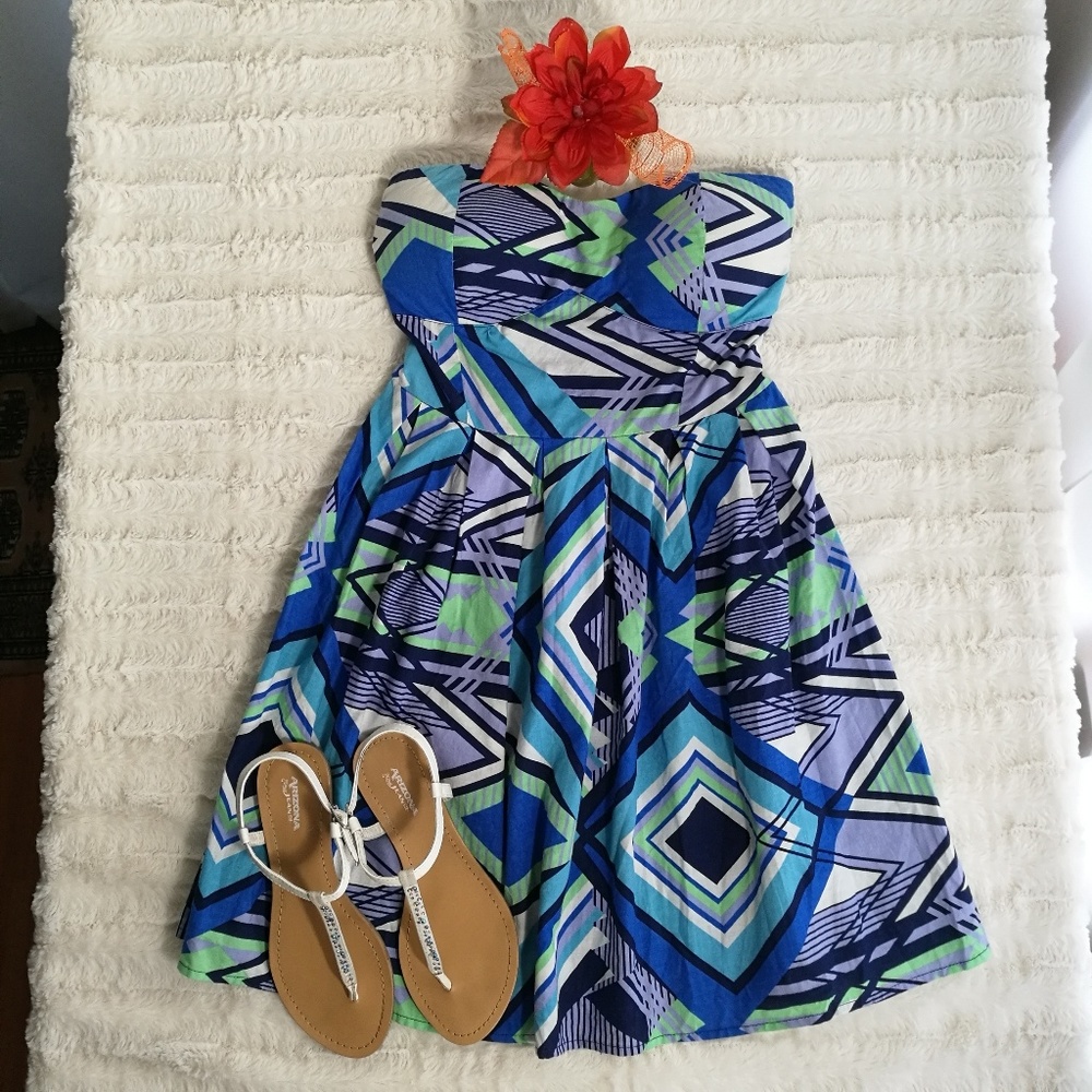 DEREK HEART Abstract Strapless Dress Size L Jr. - Picture 1 of 6